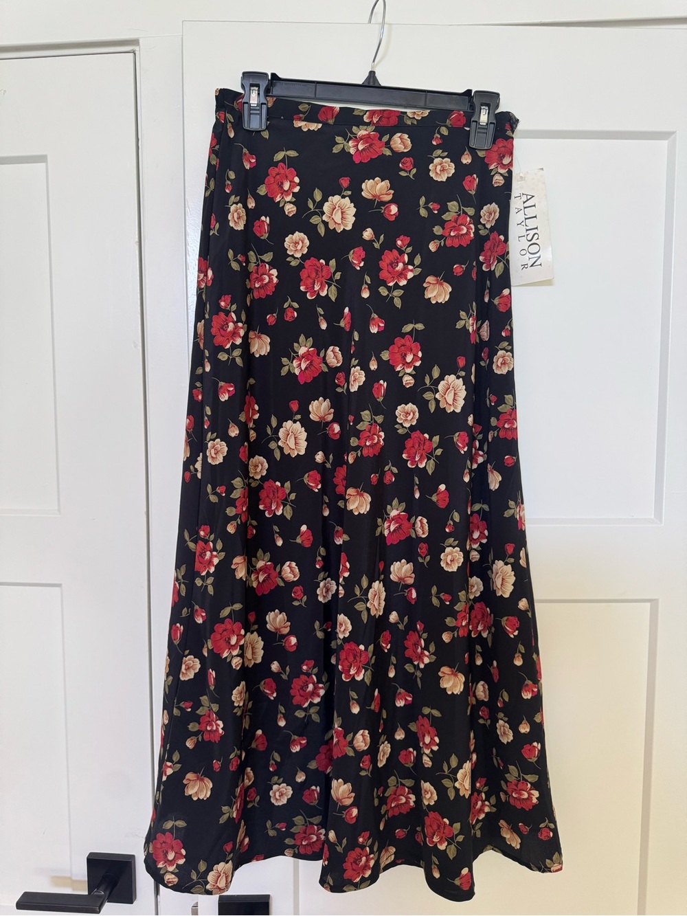 Vintage 90s Black Floral Midi Skirt